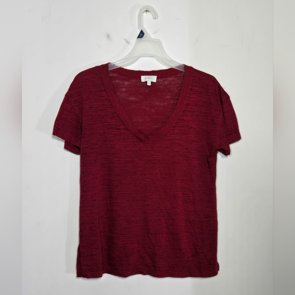 Lucky Brand Deep Red V-Neck Raw-Edge Short Sleeve Tee